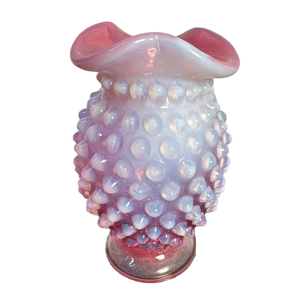 VTG Fenton Hobnail Cranberry Opalescent Glass Miniature fluted Hat Pin Vase